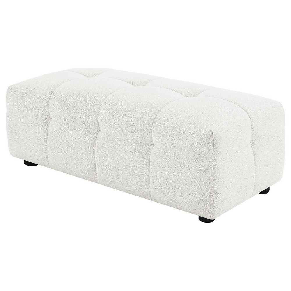 Lopo Ottoman, 46 Inch, Off White Fabric, Modern Geometric Grid Tufted -BM330073