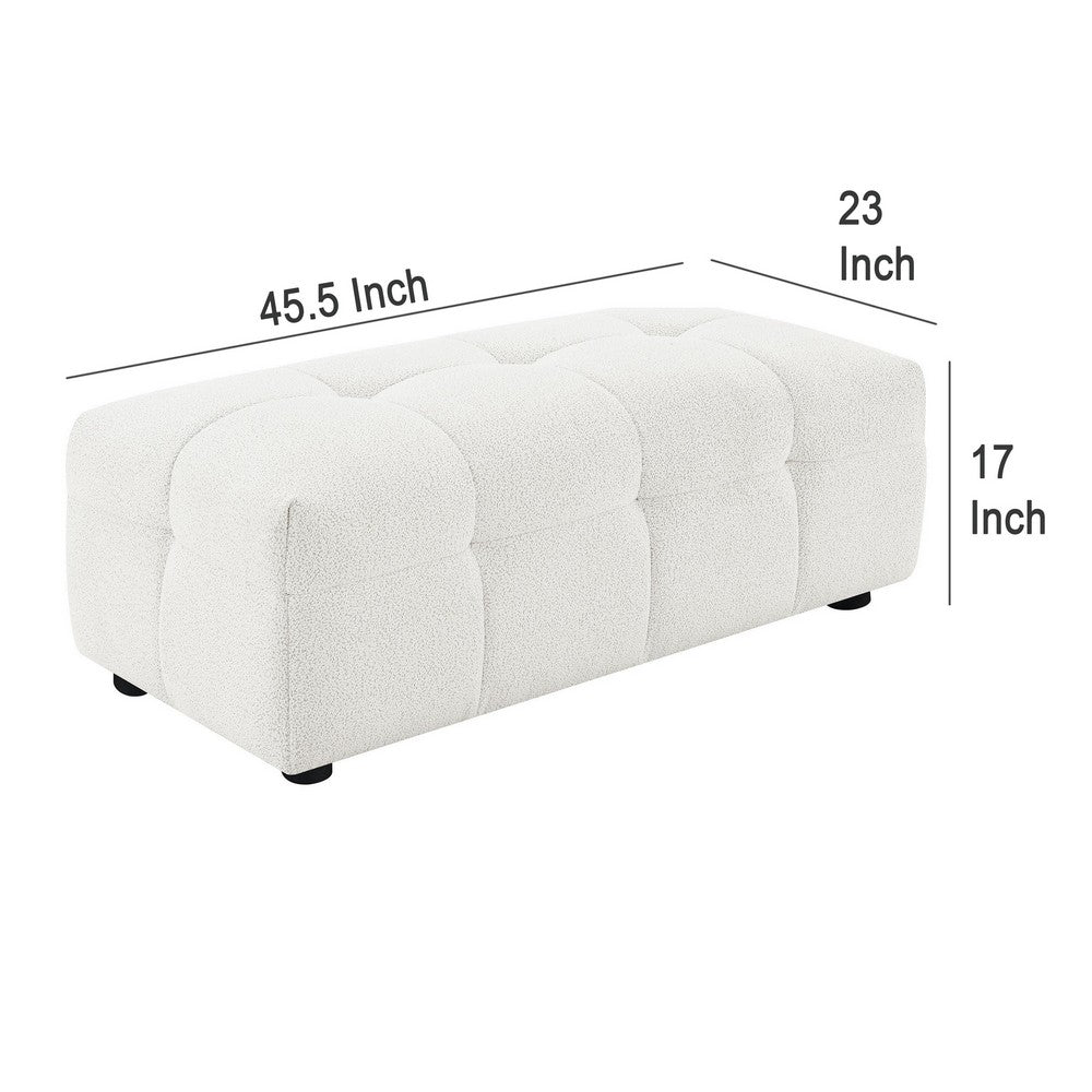 Lopo Ottoman, 46 Inch, Off White Fabric, Modern Geometric Grid Tufted -BM330073