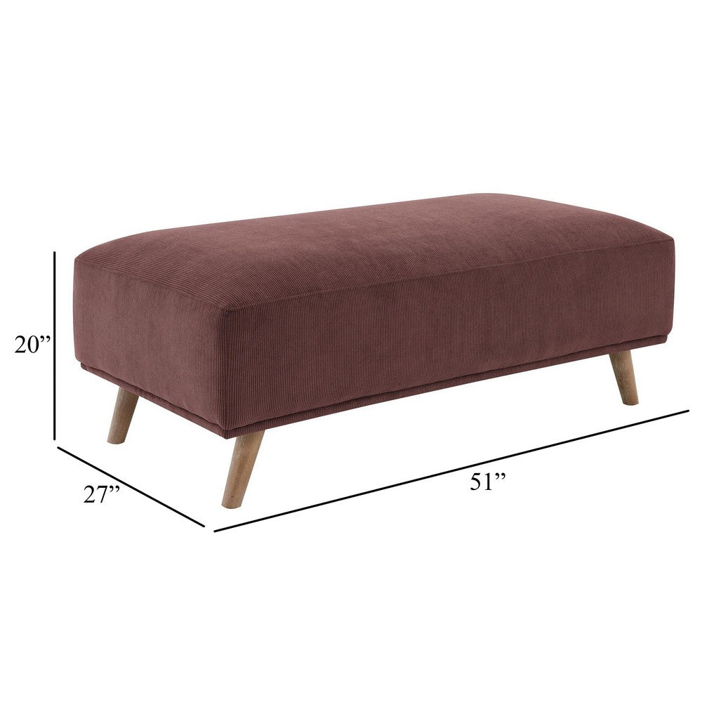 Beno Accent Ottoman, 51 Inch Retro Burgundy Red Corduroy, Angled Legs -BM330077