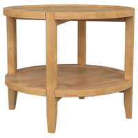 Camilia Side End Table, 23 Inch Round Top, 1 Shelf, Natural Brown -BM330078