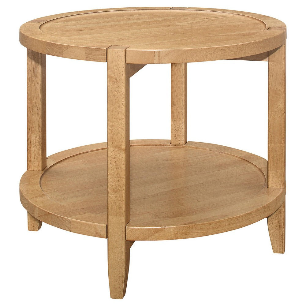 Camilia Side End Table, 23 Inch Round Top, 1 Shelf, Natural Brown -BM330078