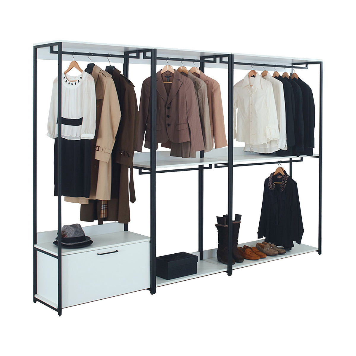 Cox Modular Closet System, 5 Shelves 5 Hanging Rods, Black Metal-BM330079