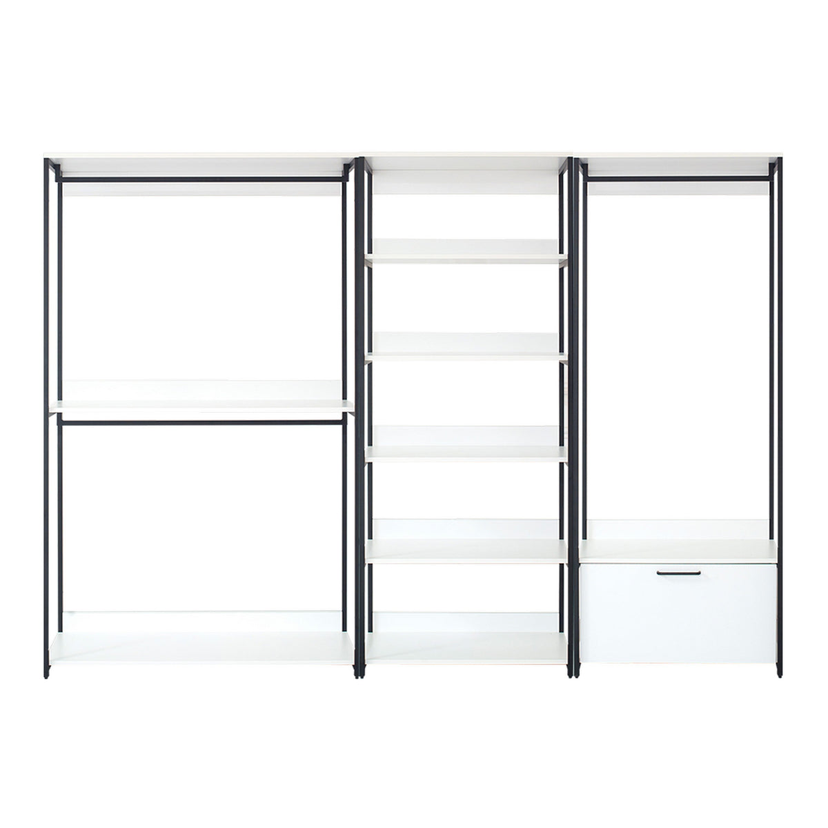 Cox Modular Wide Closet System, 3 Hanging Rods, 8 Shelves, Black Metal-BM330081