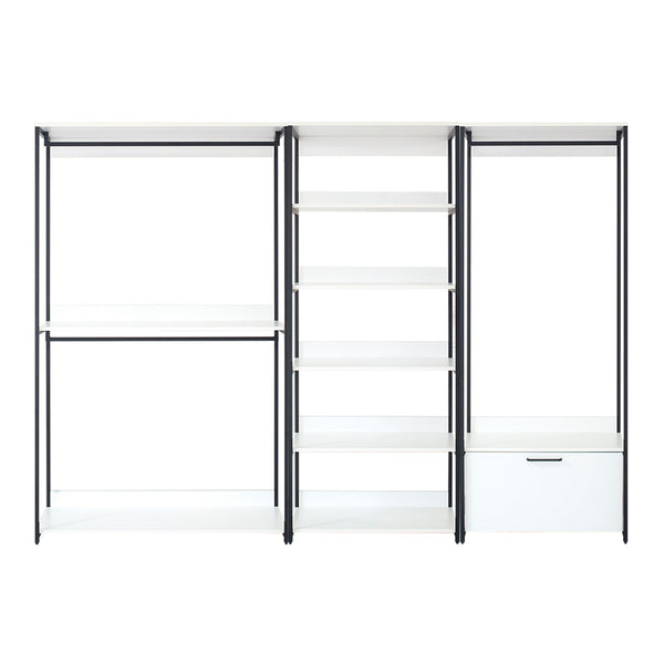 Cox Modular Wide Closet System, 3 Hanging Rods, 8 Shelves, Black Metal-BM330081