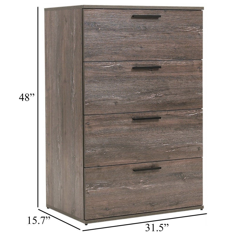 Tall Dresser Chest, 4 Storage Drawers, 48 Inch, Weathered Brown Wood -BM330089