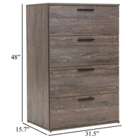 Tall Dresser Chest, 4 Storage Drawers, 48 Inch, Weathered Brown Wood -BM330089