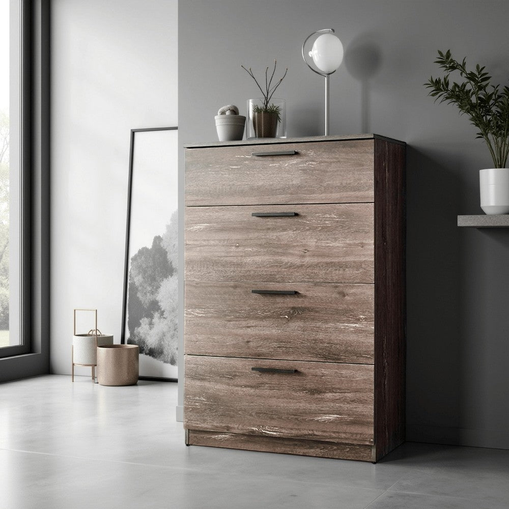 Tall Dresser Chest, 4 Storage Drawers, 48 Inch, Weathered Brown Wood -BM330089