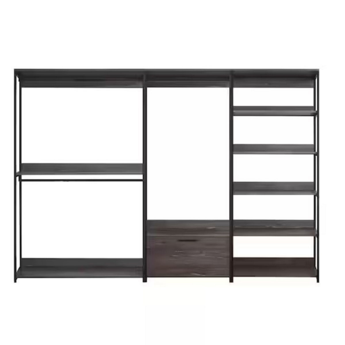 Gin Modular Closet System, 8 Shelves, 3 Hanging Rods, Black Metal-BM330093