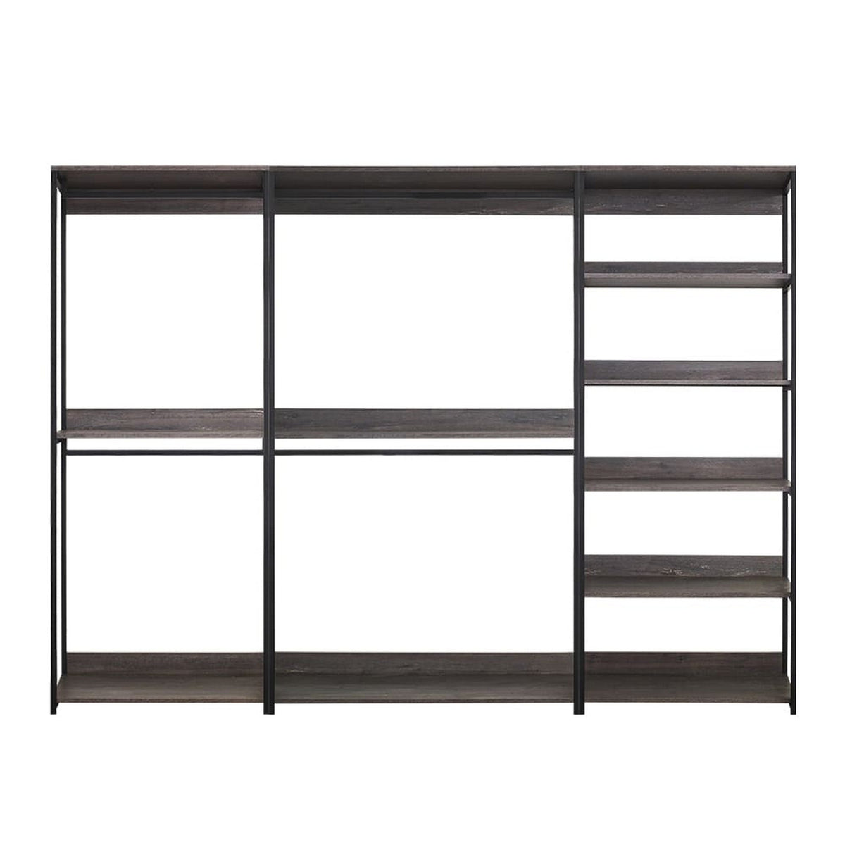 Gin Modular Closet System, 9 Shelves, 4 Hanging Rods, Black Metal-BM330094