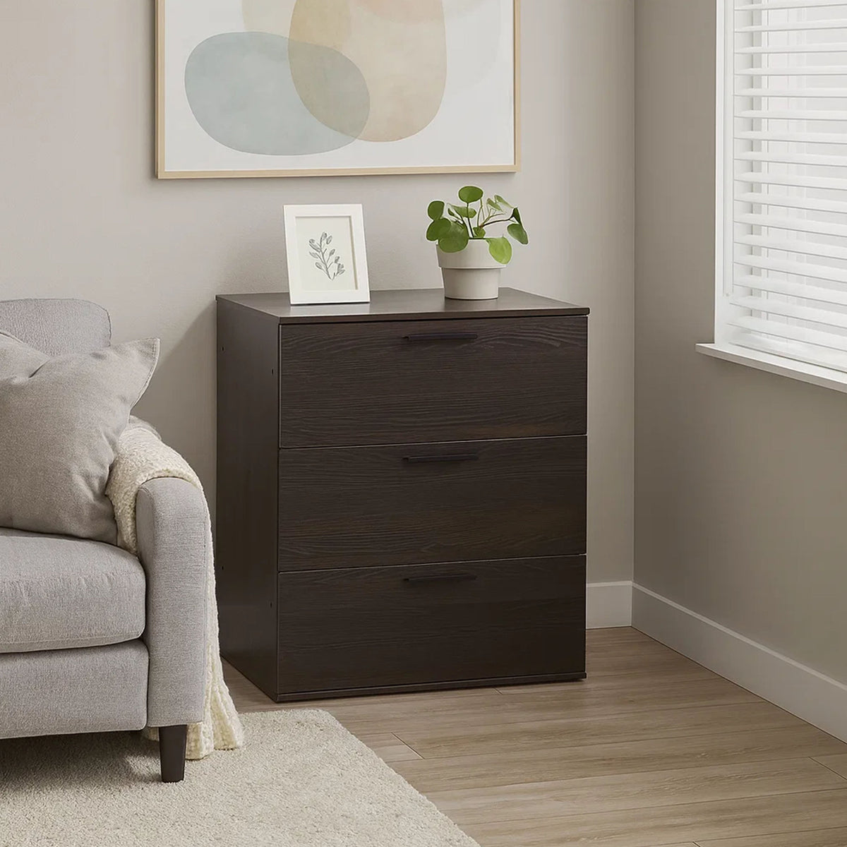 Moru Modular Jumbo Chest, 3 Drawers, Espresso Brown Wood Grain Details-BM330096
