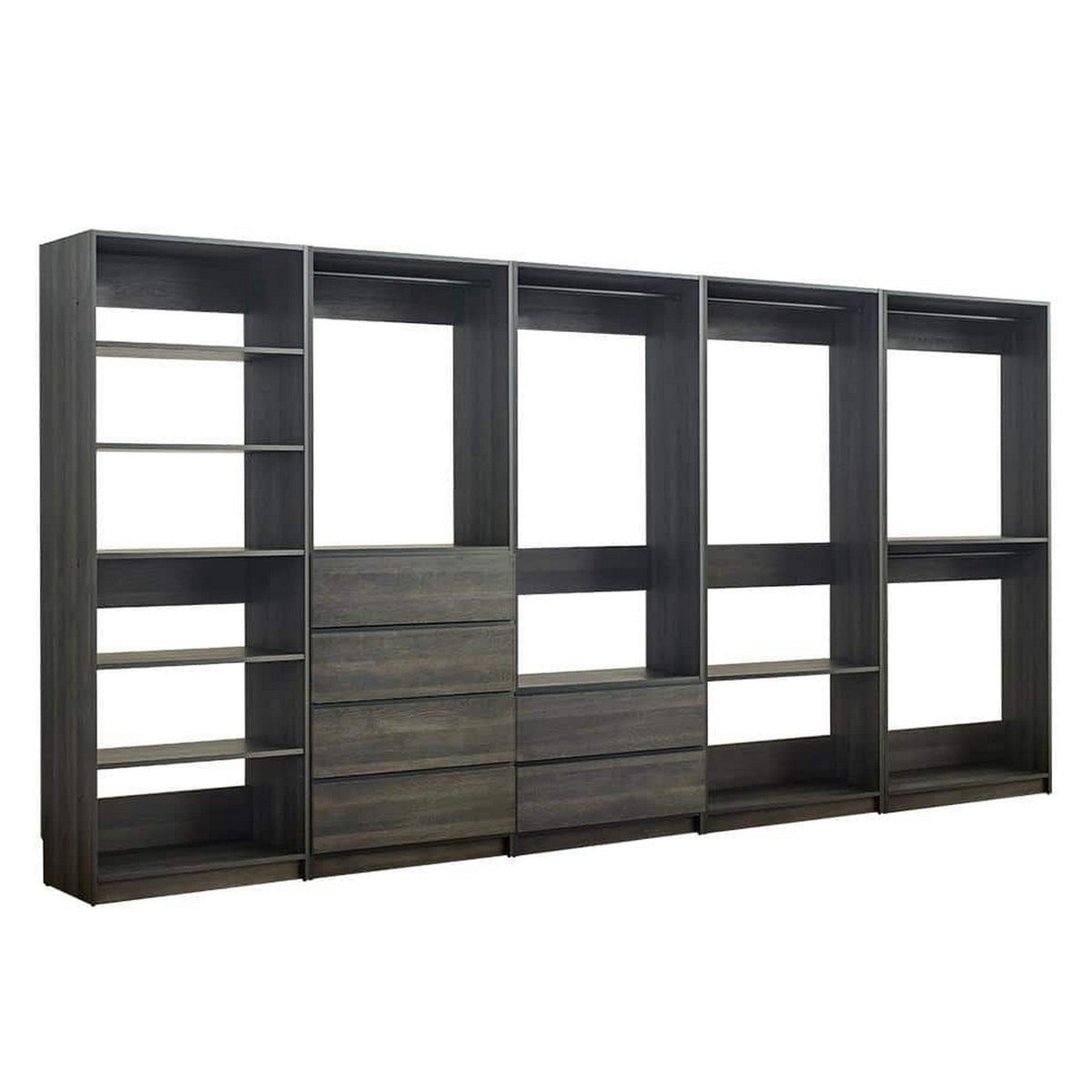 Dee Modular Closet System, 12 Shelf, 5 Hanging Rods, Gray Wood Finish-BM330097