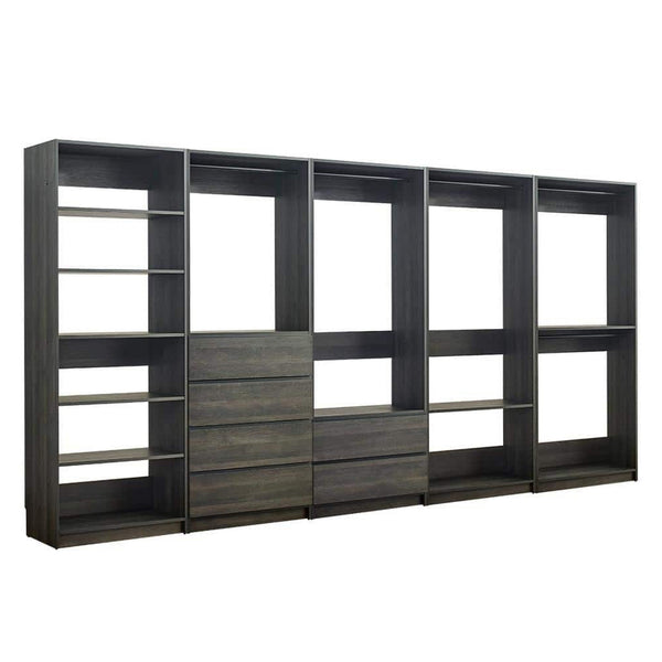 Dee Modular Closet System, 12 Shelf, 5 Hanging Rods, Gray Wood Finish-BM330097
