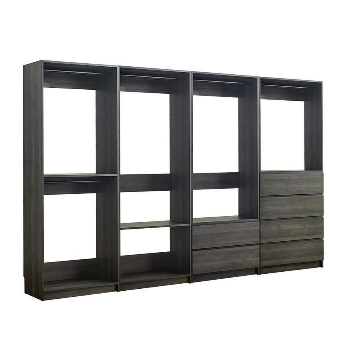 Dee Modular Closet System, 6 Shelves, 5 Hanging Rods, Gray Wood Finish-BM330098