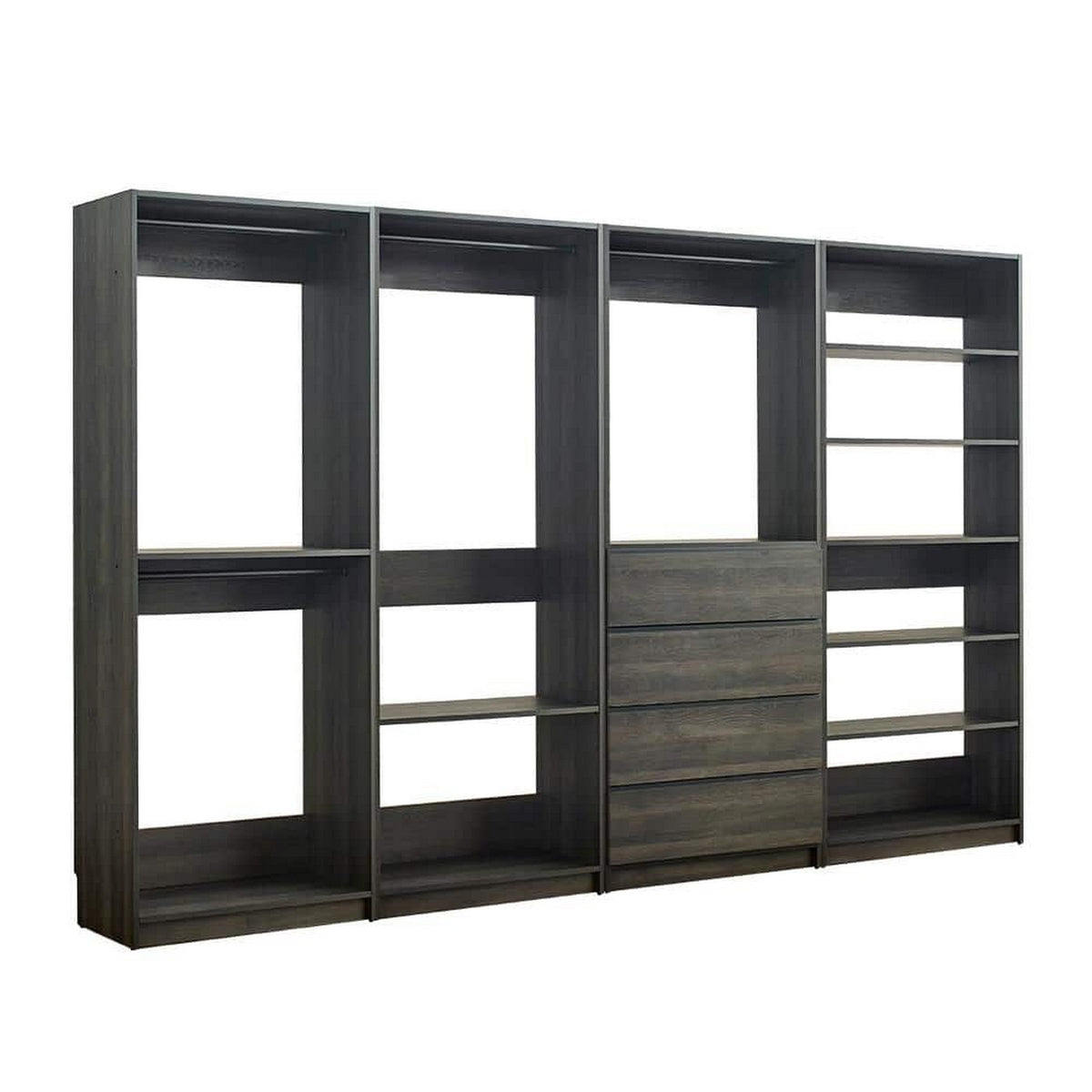 Dee Modular Closet System, 11 Shelf, 4 Hanging Rods, Gray Wood Finish-BM330099