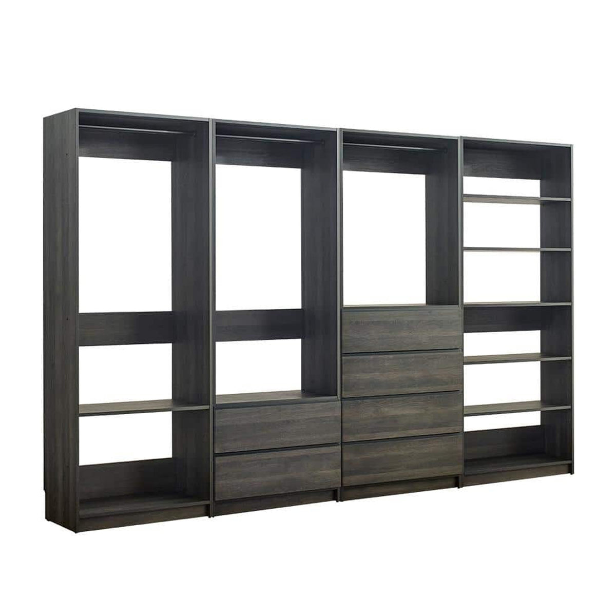 Dee Modular Closet System, 10 Shelf, 3 Hanging Rods, Gray Wood Finish-BM330100