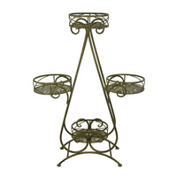 Shin Plant Stand with 4 Pots and Vintage A Frame, Green Metal 33 Inch -BM330107