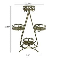Shin Plant Stand with 4 Pots and Vintage A Frame, Green Metal 33 Inch -BM330107