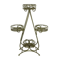 Shin Plant Stand with 4 Pots and Vintage A Frame, Green Metal 33 Inch -BM330107