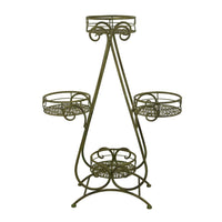 Shin Plant Stand with 4 Pots, Vintage A Frame Dark Green Metal 33 Inch -BM330108