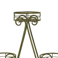 Shin Plant Stand with 4 Pots, Vintage A Frame Dark Green Metal 33 Inch -BM330108