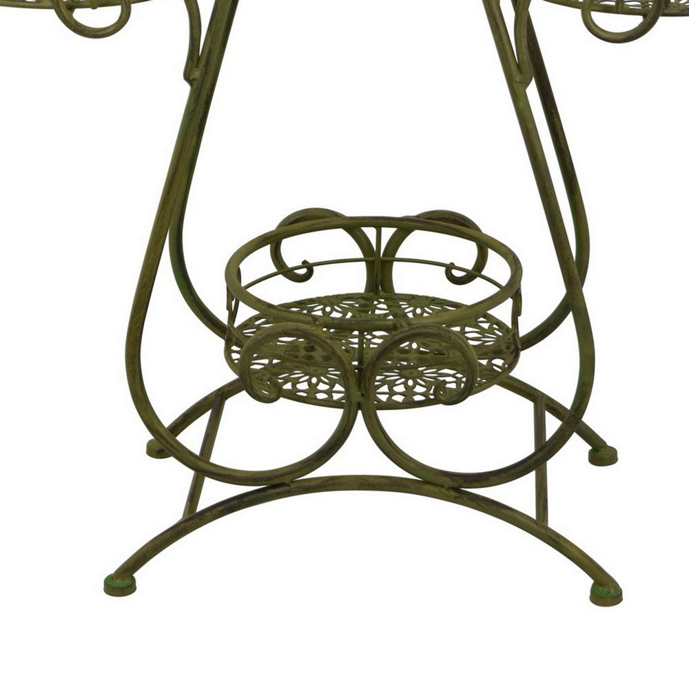 Shin Plant Stand with 4 Pots, Vintage A Frame Dark Green Metal 33 Inch -BM330108