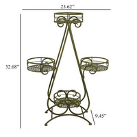 Shin Plant Stand with 4 Pots, Vintage A Frame Dark Green Metal 33 Inch -BM330108