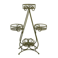 Shin Plant Stand with 4 Pots, Vintage A Frame Dark Green Metal 33 Inch -BM330108
