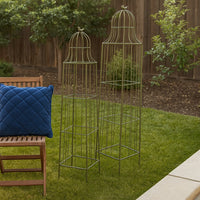 Meryl Plant Trellis Set of 2, Garden Tall Cage Design, Green Metal -BM330111