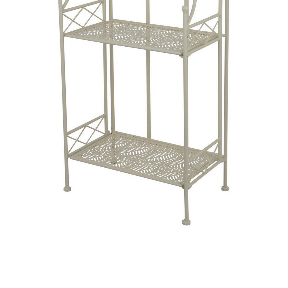 Monty Plant Stand Shelves, 3 Tier Classic Scrolled White Metal 44 Inch -BM330116