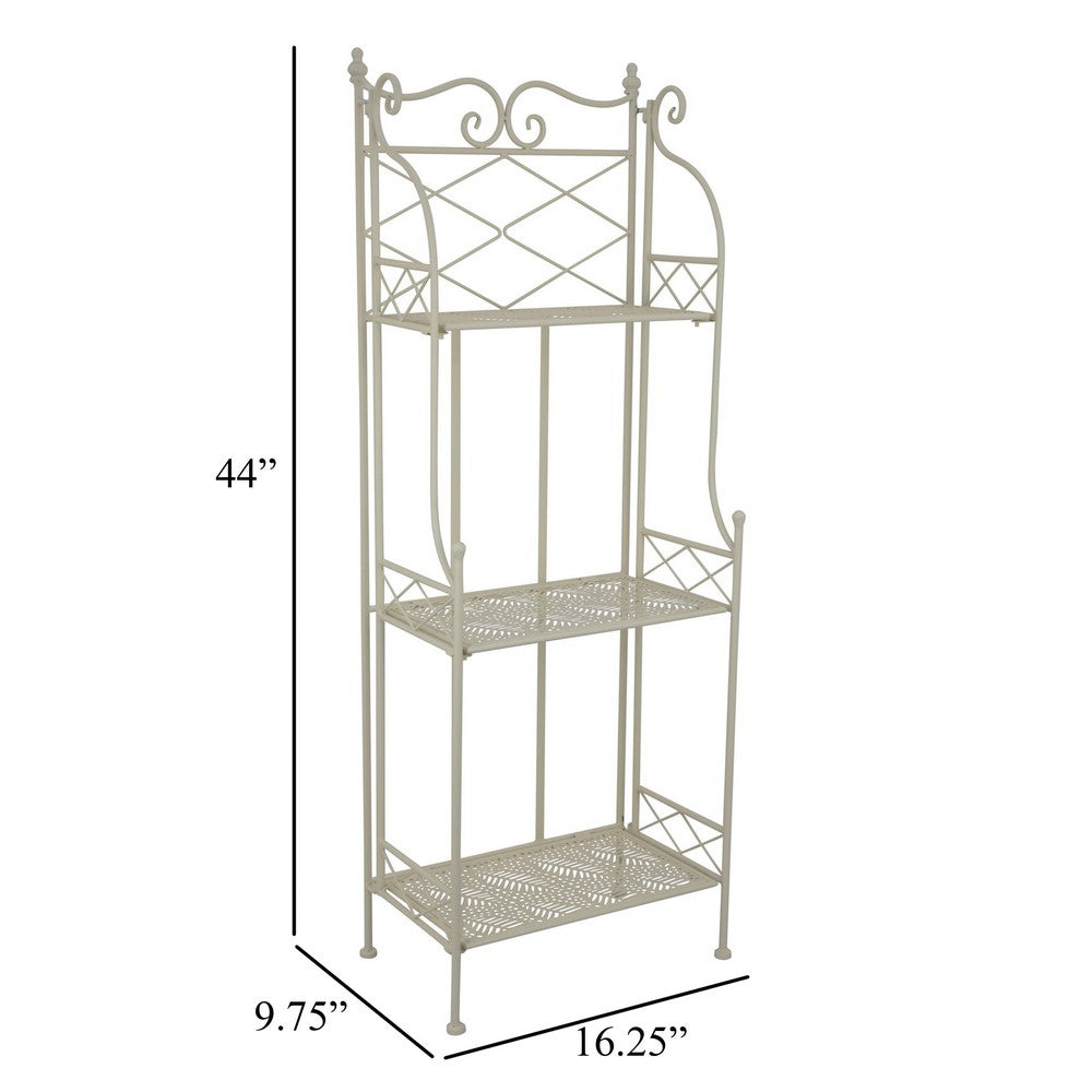 Monty Plant Stand Shelves, 3 Tier Classic Scrolled White Metal 44 Inch -BM330116