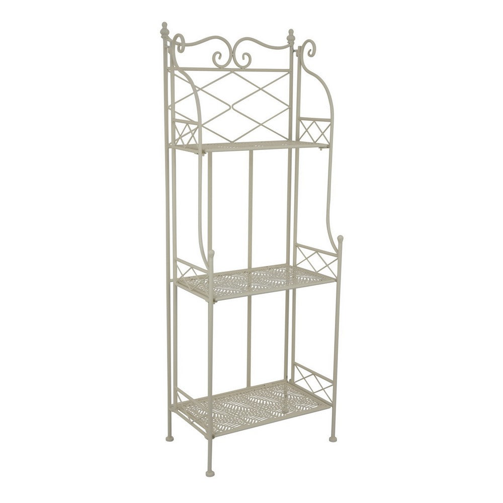 Monty Plant Stand Shelves, 3 Tier Classic Scrolled White Metal 44 Inch -BM330116