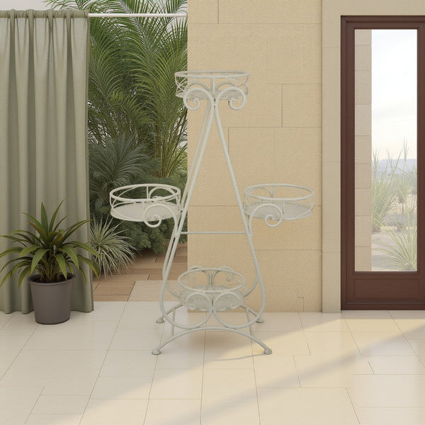 Shin Plant Stand with 4 Solid Pots, Classic White Metal Finish 33 Inch -BM330117