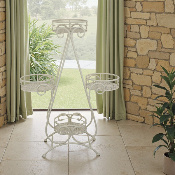 Shin Plant Stand with 4 Drainable Pots, Classic White Metal 33 Inch -BM330118
