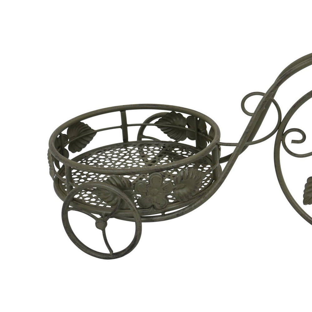 Covey Accent Plant Stand Tricycle, 2 Round Pots, Green Metal 21 Inch - BM330120