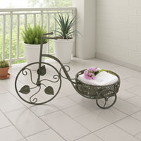 Covey Accent Plant Stand Tricycle, 2 Round Pots, Green Metal 21 Inch - BM330120