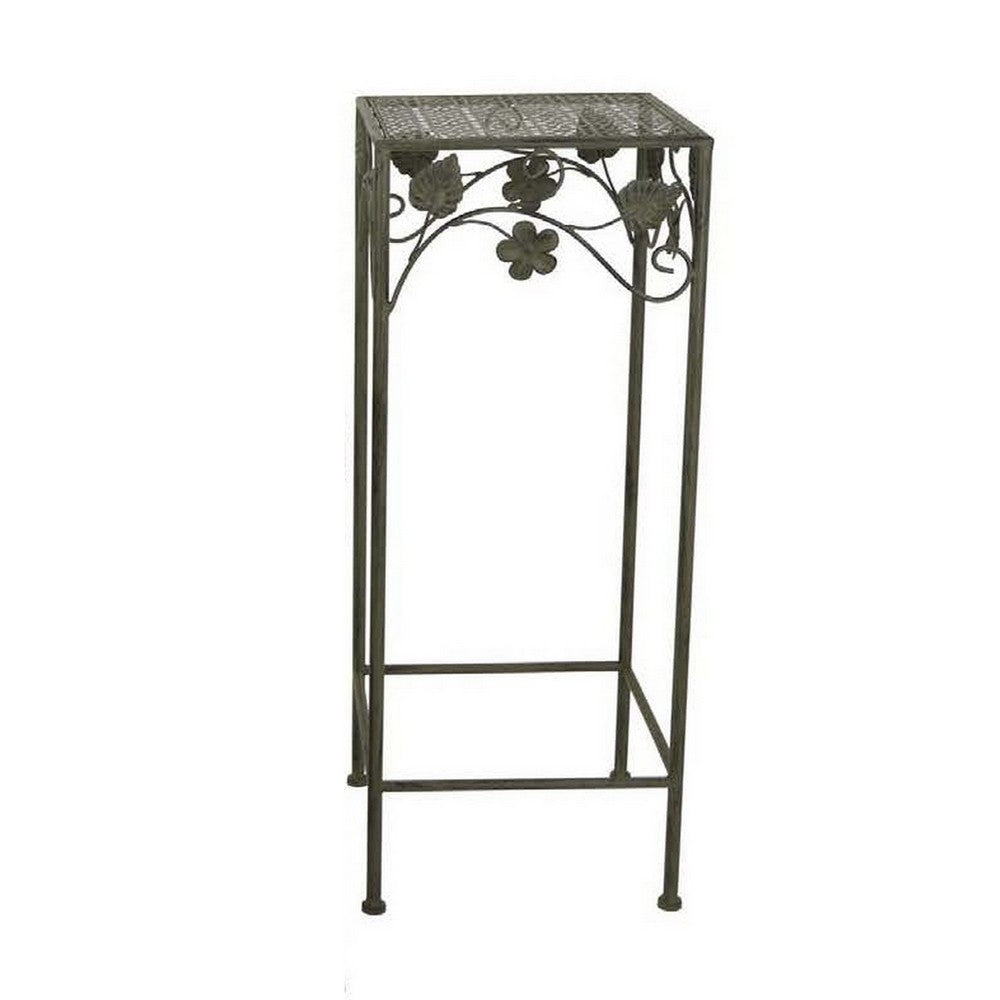 Kitty Plant Stand Table Set of 3, Nesting, Floral Design, Green Metal -BM330123