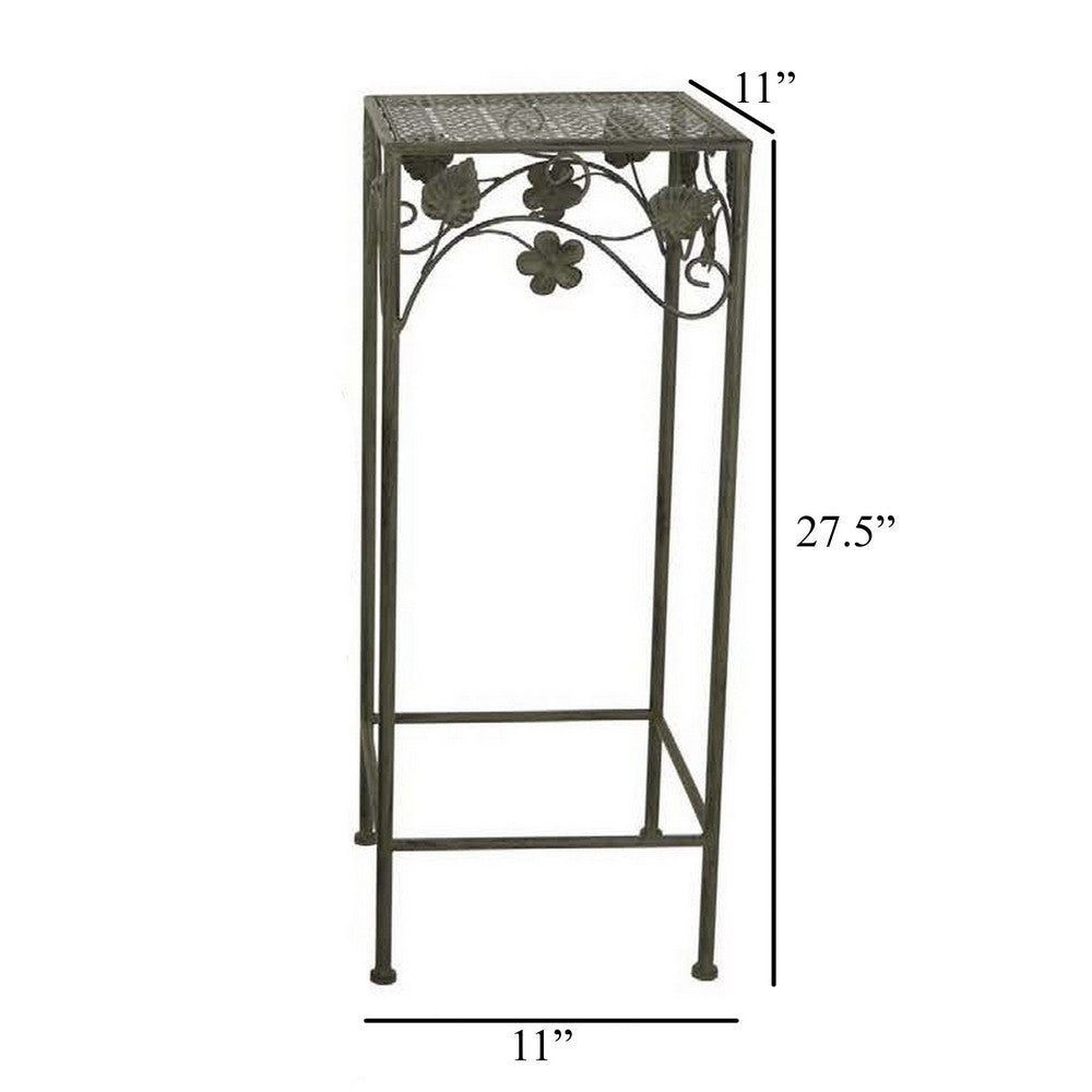 Kitty Plant Stand Table Set of 3, Nesting, Floral Design, Green Metal -BM330123