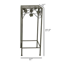 Kitty Plant Stand Table Set of 3, Nesting, Floral Design, Green Metal -BM330123