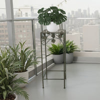 Kitty Plant Stand Table Set of 3, Nesting, Floral Design, Green Metal -BM330123
