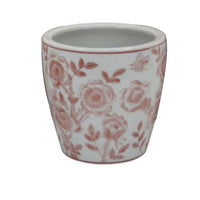 Kerry Accent Planter Pot Set of 4, Pink Floral Pattern, White Ceramic -BM330124