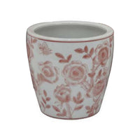 Kerry Accent Planter Pot Set of 4, Pink Floral Pattern, White Ceramic -BM330124