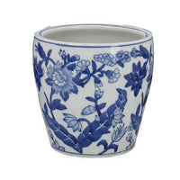 Kerry Accent Planter Pot Set of 4, Blue Floral Pottery, White Ceramic -BM330125