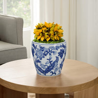 Kerry Accent Planter Pot Set of 4, Blue Floral Pottery, White Ceramic -BM330125