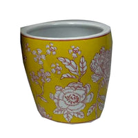 Kerry Accent Planter Pot Set of 4, Yellow Floral Pattern White Ceramic -BM330128