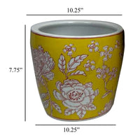 Kerry Accent Planter Pot Set of 4, Yellow Floral Pattern White Ceramic -BM330128