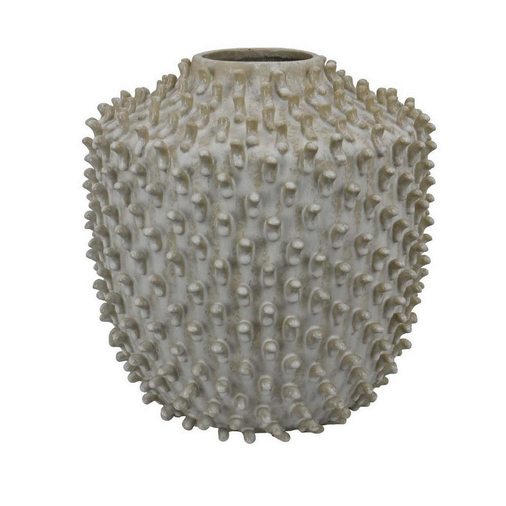 Akira Round Accent Vase with Studded Details, White Ceramic 12 Inch -BM330130