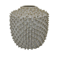Akira Round Accent Vase with Studded Details, White Ceramic 12 Inch -BM330130