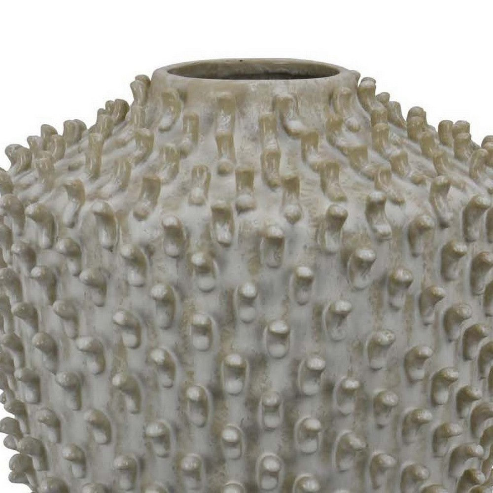 Akira Round Accent Vase with Studded Details, White Ceramic 12 Inch -BM330130