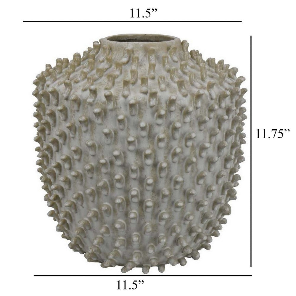 Akira Round Accent Vase with Studded Details, White Ceramic 12 Inch -BM330130