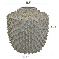 Akira Round Accent Vase with Studded Details, White Ceramic 12 Inch -BM330130